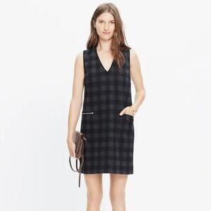 Madewell Buffalo Check Jumper Dress Black Gray Sleeveless XXS Mini Wool Blend‎